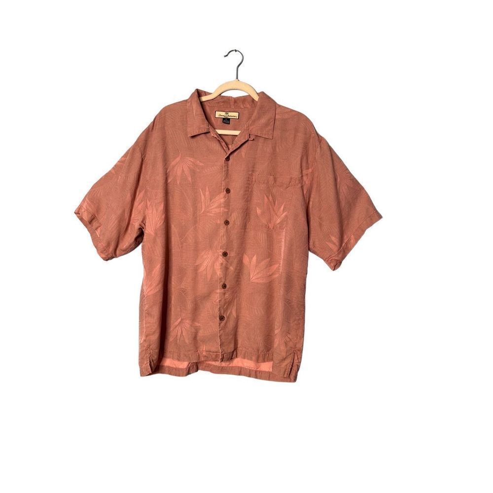 Tommy Bahama 100% silk button down short sleeve shirt pink men’s size xl-washabl